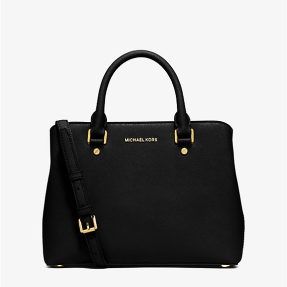 MICHAEL Michael Kors Handbags - MICHAEL MICHAEL KORS Savannah Medium Saffiano Leather Satchel Black & Gold